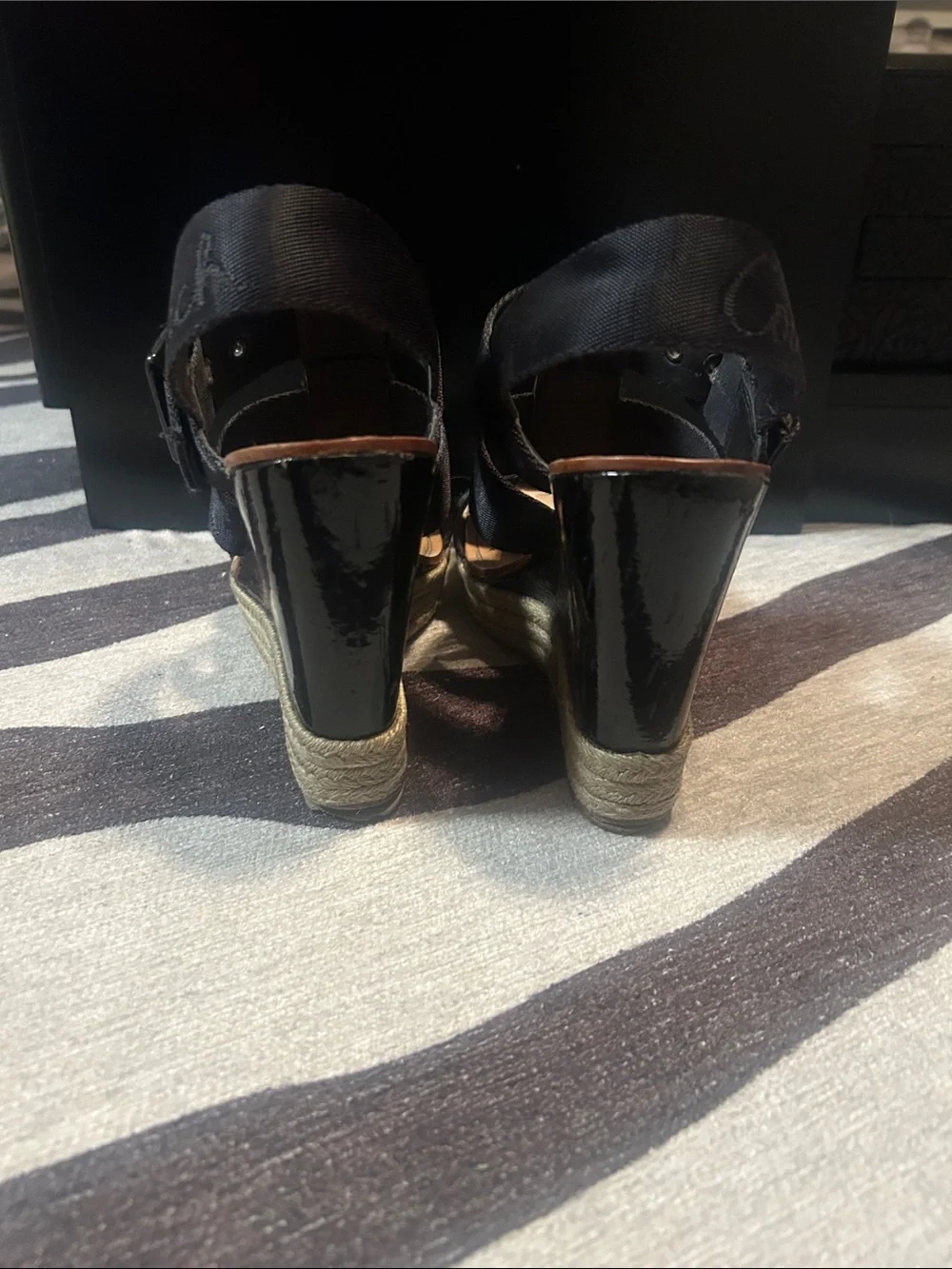 Coach Black Strappy Espadrille Wedge Sandals